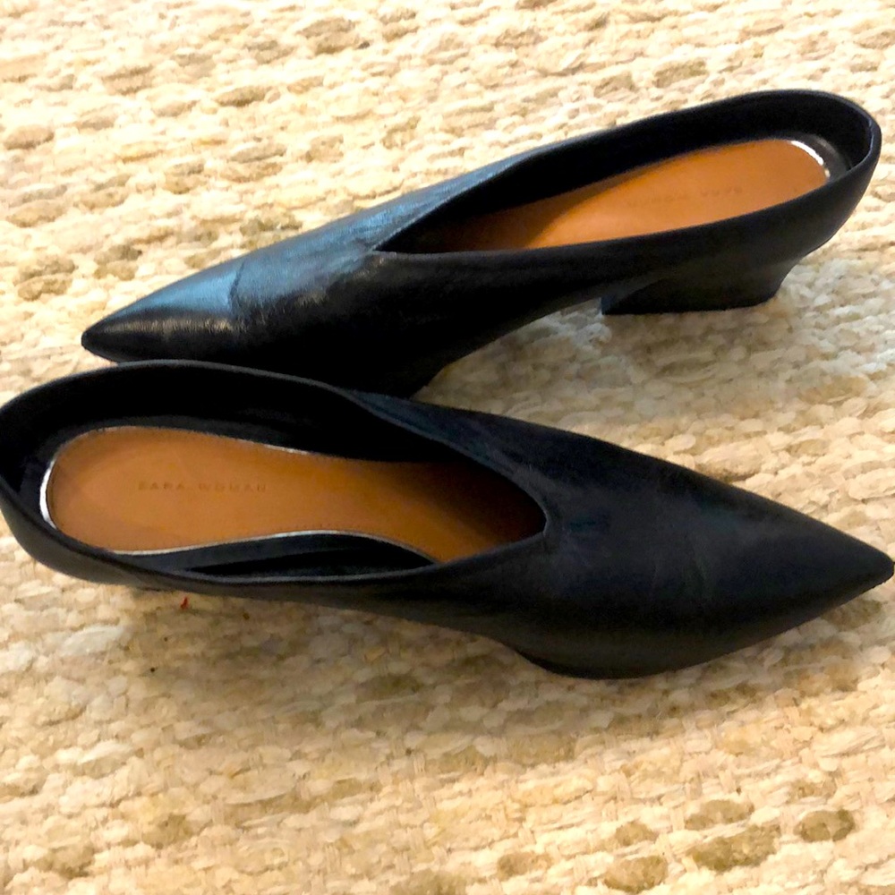 Zara Black Leather Heeled Mules